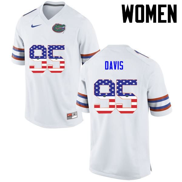 Women's NCAA Florida Gators Keivonnis Davis #95 Stitched Authentic USA Flag Fashion Nike White College Football Jersey BPP5565LK